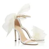 2019 Летние свадебные сандалии Модные Асимметричный Bowtie Обувь Stilettos Высокий каблук Свадебная обувь Женщины 0928