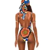 2020 Afrika Baskı Tek Parça Mayo Mayo Kadınlar Kadın Derin V Yaka Bandaj Mayo Monokini Brezilyalı Trikini Thong T200708