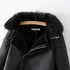 Casaco de couro de colarinho de pele grossa inverno quente quente jaqueta de couro de l￣ de l￣ de l￣ de jaqueta de motocicleta feminino