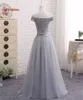 Rękaw A-Line Cap Sleeve Tulle Koronki Suknie Wieczorowe Długie Formalne Eleganckie Suknie Prom Sukienka Wino Czerwony Zielony Niebieski Szary Różowy Wiele Kolor LJ201123