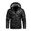 Mens PU Leather Outdoor Jackets Fashion Trend Long Sleeve Zipper Hooded Coat Designer Male Winter New Fleece Casual Skinny PU Outerwear