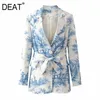 [DEAT] femmes imprimé Hit couleur nœud Blazer nouveau revers à manches longues coupe ample veste mode marée printemps automne 13T625 201114