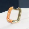 Hoop & Huggie One Deep Blue Square Earrings Paved Orange Zirconia Stones Geometric Yellow Gold Women Wedding Party Jewelry1