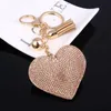 Nyckelringar mode nyckel kedja pu läder taasel keychain romantisk hjärta hänge väska bilkedjor rhinestone charm hållare ring