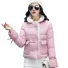 2019 TUN DOWN COLLER FEMME Manteau d'hiver Femme Vêtements d'extérieur Mesdames épais Chaud Court Jacket Slim Bouton Jaquetta Feminina T200319