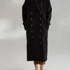 Fashion Woman Pisa Trench Coat Blackkhaki Dubbele borsten Katoen Blend Drop Schouder Gordel Cuffs Oversized Long Coats 201030