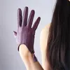 Handschoenen met vijf vingers Touchscreen Echt leer Puur geïmporteerd geitenleer Kwastje Rits Korte stijl Donkerpaars Vrouwelijke functie
