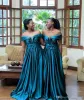 2022 Blue Bridemaid Dree Satin Floor Length A Line Off the Shoulder Maid of Honor Gown Cutom Made Country Plu Size Beach Wedding Party Formal Wear