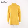 Nadafair Turtleneck теплое вязаное платье свитера Женщины Bodycon Solid Casual Winter Dress T200416