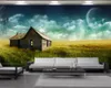 Romantyczny 3d krajobraz tapeta drewna dom na zielonej trawie 3d tapety kryty TV tło ściana dekoracji ściennej tapeta