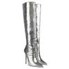 2022 autumn winter womens short boots europe and the united states fashion pointed toe stiletto highheeled silver long zipper boots