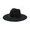 Outono inverno simples estilo britânico lã 9cm aba larga grandes senhoras chapéu sólido clássico fedoras boné masculino feminino panamá jazz hat233b