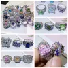 Exagero indústria pesada incrustado anel de gema luz luxo lindo cristal colorido zircão plating 925 anel de prata