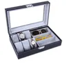 Cajas de reloj, caja de 6 3 rejillas, organizador de soporte de cuero de madera/PU para exhibición de almacenamiento de joyería de cuarzo, regalo Deli22