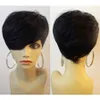 Brazylijskie remy krótkie proste ludzkie włosy peruki dla czarnych kobiet części Brak koronkowe peruki z grzywką