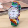 Nyaste Cystal Kvinnor Geneva Klockor Diamond Crystal Decoration Shell Silicone Färgglada Camouflage Color Strap Fashion Quartz Watch