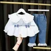 Kleidungssets Baby Kinder Baby, Umstandsmode Langarm Mädchen Kleid Mode Lotusblatt Kragen Hemd 2 Stück Set Kinder Kostüm für 1 3 4 Jahre