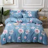 100% Bomull Pastoral Blomma Tryckt 4PCS Sängkläder Plaid Stripe King Size Duvet Cover Set Single Double Queen Soft Bed Sheets 201120