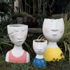 Konstporträtt Flower Pot Vase Sculpture Harts Human Face Family Planters Flower Pot Garden Lagring Flower Arrangement Home Decors Y8468532