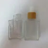 Dhgate 15 ml 30 ml 50 ml 100 ml Klar transparent fyrkantig glas eterisk oljeflaska med bambu lock, högkvalitativ hudvård kosmetisk serum dropparflaska gratis fartyg