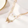 2020 Women Layered Necklace Faux Pearl Butterfly Clavicle Chain Girls Daily Wearing Choker Charming Necklace Jewelry Accessory Gifts