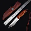 1 stks Outdoor Survival Straight Hunting Mes VG10 Satin Drop Point Blade Ebony Handvat Vaste Blad Messen met Lederen Schede