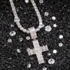 Mens Hip Hop Cross Necklace CZ T-shaped Square Stone Bling Iced Out Pendant Necklaces Gold Silver Diamond Statement Jewelry Gift