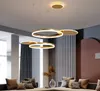 Moderne LED-ring kroonluchter verlichting met afgelegen goud dimbaar plafond hanglamp met acryl tinten voor slaapkamer woonkamer