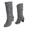 2020 New Plus Big Size 34-43 Black Beige Gray Yellow Buckle Fashion Mid Heel Calf Female Lady Autumn Winter Women Boots X18471