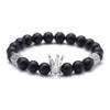 Haute Qualité Handmade Blanc Black Bead Link Crown Charm Bracelet pour hommes Femmes