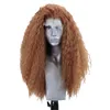 Perruque Lace Front Wig synthétique Afro bouclée et crépue longue, perruque Lace Front Wig marron clair avec naissance des cheveux naturelle et raie latérale pour femmes noires