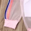 Roupa de verão para crianças bebê menina casaco de malha colete calça conjunto 3 peças sunsuit colorido arco-íris listrado conjunto
