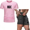 New Men's Oversized Roupas Brand Tshirt Preto e Shorts Homens Tracksuit 2 Peça Set Summer Impresso Homem Define roupas curtas