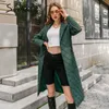 Cotton padded long winter coat female Casual pocket sash women parkas High street tailored collar stylish overcoat 201127