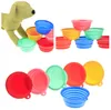 Travel Collapsible Dog Cat Feeding Bowl Two Styles Pet Water Dish Feeder Silicone Foldable Bowl With Hook 8 colors to Choose