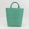 Shopping Bags Summer Beach Basket Patchwork Striped Hand Knitted Color Plaid Casual Women Handbag Fashion PVC Bucket Bag 220301