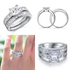 Tamanho de luxo 5678910 joias 10kt ouro branco cheio topázio corte princesa conjunto de anel de casamento de diamante simulado presente com caixa 43 N27058009