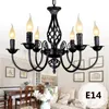 Vintage American European Classic E14 LED Candle Lamp Chandelier 3 6 Arms Hanging Chain Black Iron Pendant Lamp Light Fixture