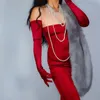 Guanti in raso di seta femminile 70 cm elastico mercerizzato perla satinato vino rosso extra lungo anti-sole guanti da sera per feste sposa WSG13325M