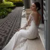 Illusion O Neck Full Sleeves Skirt Mermaid Wedding Dresses Appliqued Crystal Lace sheer back fisthail bridal gowns