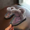 2019 bottes de neige pour enfants filles bottes de fourrure de lapin bébé chaussures en coton paillettes bottes en cuir véritable LJ201027