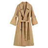 Kvinnor Mode Casual Solid Färg Dubbel Breasted Outwear Office Ladies Coat Chic Korean Style Design Long Trench Coat Kvinna