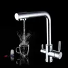 Kitchen Faucet Chrome Dual Spout Drinking Water Filter Brass Purifier Vessel Sink Mixer Tap Hot and Cold Water Torneira T200710