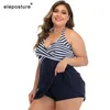 2020 New Plus Size Swimwear 1pc Swimsuit Women Bathing Suit Skirt Vintage Retro Large Size Swimming Suit Summer Beach Wear T200708