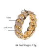 Fashion- Hip-hop Zircon Cuban Chain Ring 8mm Zircon plated Genuine Gold Trend Men's Ring Cuban Link Band Mens Hip Hop Jewellery