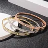 Fashion Full Diamond Bangle Stainless Steel Open Cuff Bracelet for Women Men Two Row Stone Bangles 3 Colour Selct Gold Silver Rosy7351990