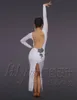 Bühnenkleidung Sexy weißes lateinamerikanisches Tanzkleid Langarm rückenfreies Frauen-Tango-Wettbewerb Samba-Performance-Show-Kostüm