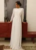 Vintage Summer Chiffon A-Line Wedding Dresses Puffy Long Sleeves High Neck Appliques Lace Floor Length Bridal Gowns