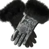 Fashion Winter Winter Warm suede touchscreen Globe vrouwelijke faux rabit bont slangpatroon plus fluwelen dikke rijhandschoenen