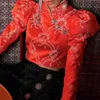 Patchwork Diamant Imprimer Hit Couleur Chemise Femme Col Montant Manches Bouffantes Court Femme Blouses 2020 Mode Vêtements T200321